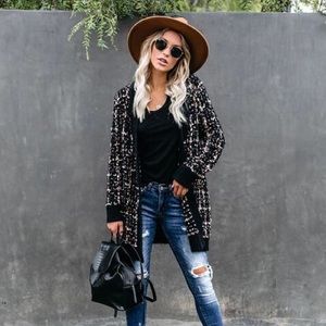 Vici Black Slouchy Boucle Cardigan pockets